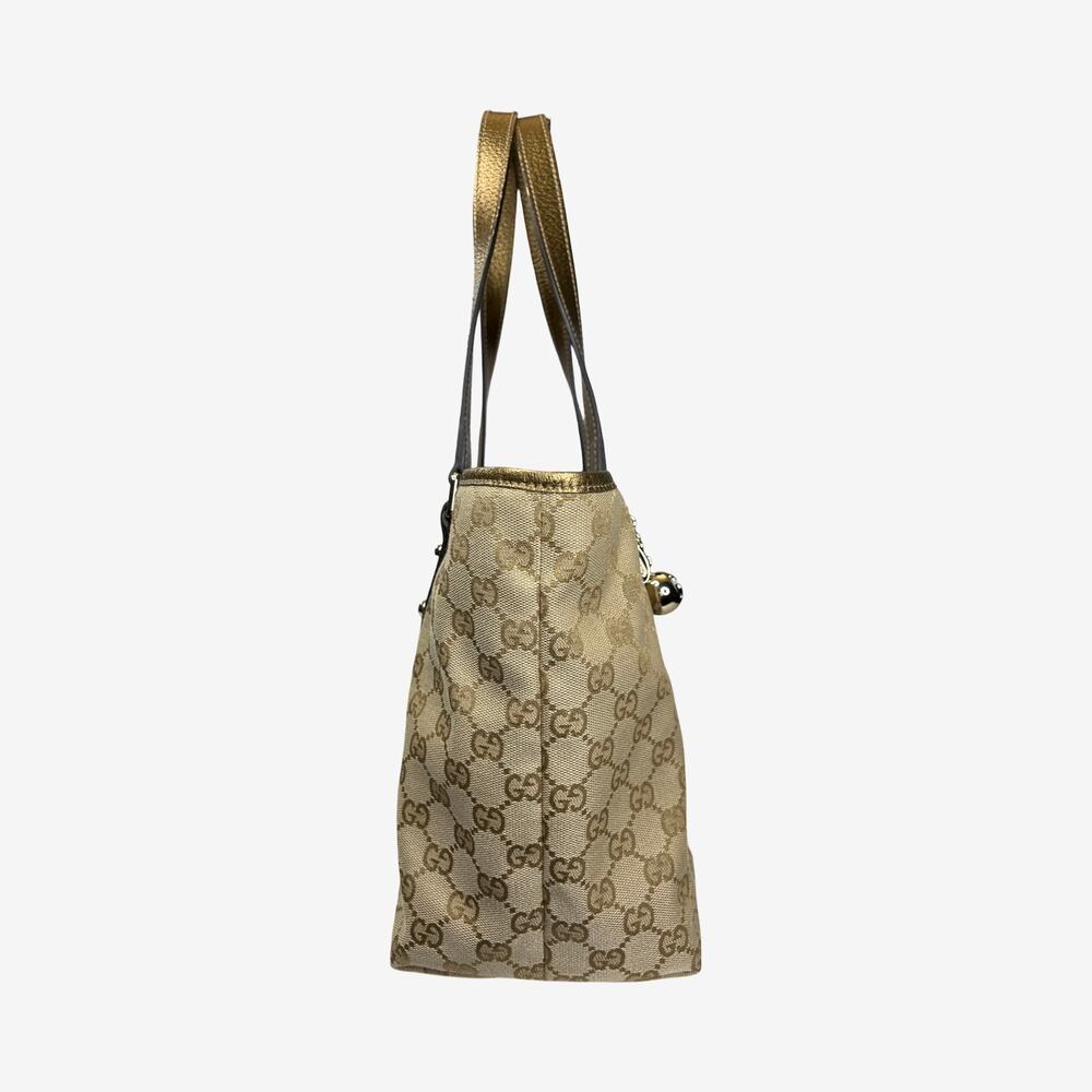 Gucci Jolicoeur GG Canvas Gold Leather Trim Tote Shoulder With Charm Cards Italy - Picture 13 of 15